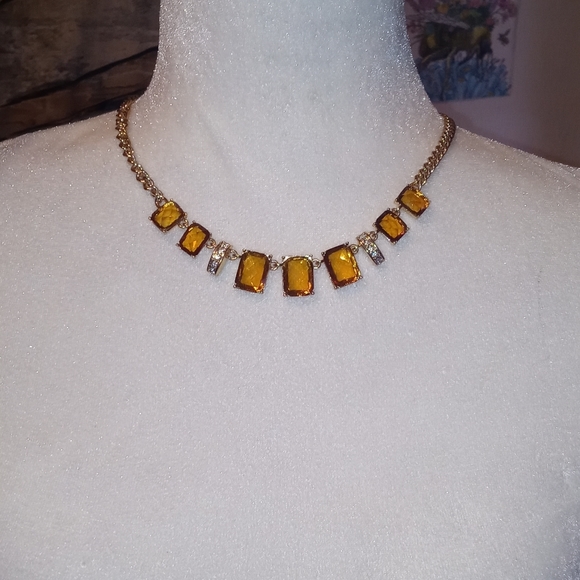 AVAILABLE -Anne Klien gold tone necklace with Brown crystal stones. - Picture 2 of 5